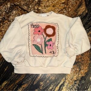 Zara Cream and Pink Graphic Sweatshirt